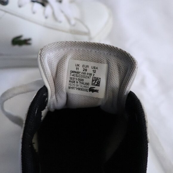 Lacoste Kids Sz 12 White Carnaby Evo Unisex Lace Up Casual Trainer Sneakers - Picture 9 of 9